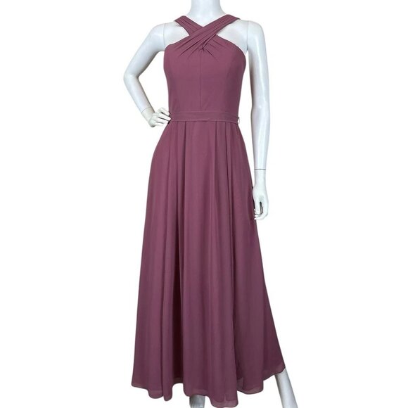 Bari Jay Halter Pleated Long Bridesmaids Formal Dress Gown Mauve Purple Size 2 - Picture 1 of 14